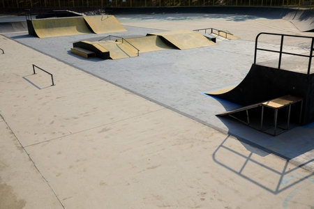 Closeup of modern skatepark outdoorsの写真素材