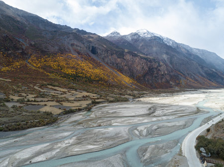 Aerial view of beautiful high altitude landscape in Tibet,China
