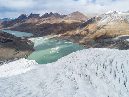 Aerial view of fossil glacier in Tibet,Chinaの写真素材