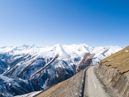 Aerial view of winding mountain road in tibet China