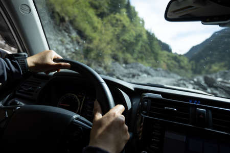 Driving off road car in the natureの写真素材