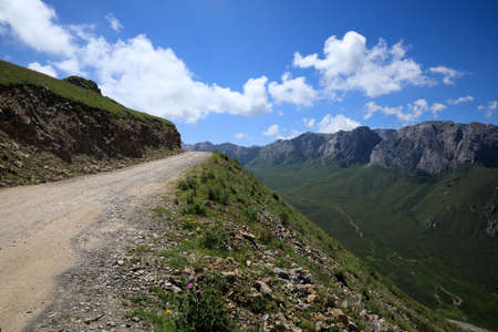 High altitude grassland mountain landscapeの写真素材