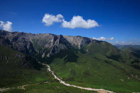 High altitude grassland mountain landscapeの写真素材