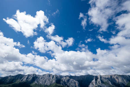 High altitude mountain landscape under blue skyの写真素材