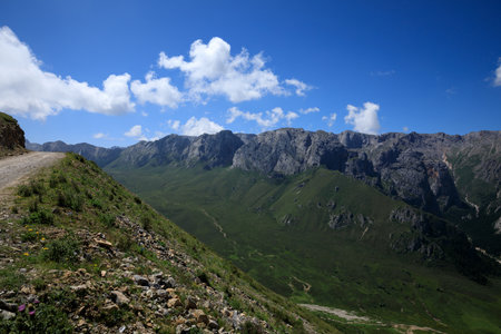 High altitude grassland mountain landscapeの写真素材