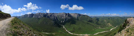 Panorama view of  high altitude grassland mountain landscapeの写真素材
