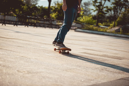 Skateboarder riding on skateboard outdoors in city