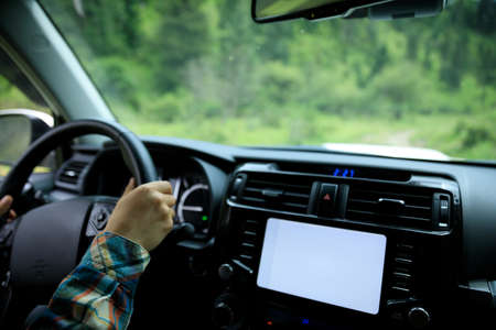 Driving off road car in the natureの写真素材