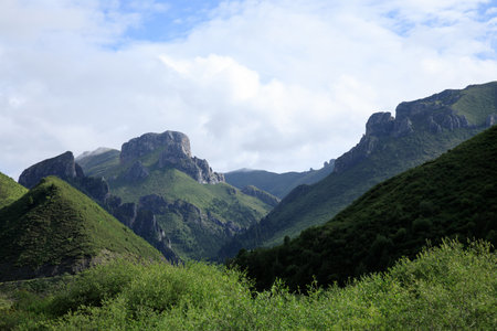 High altitude grassland mountain landscapeの写真素材