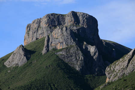 High altitude mountain landscape under blue skyの写真素材