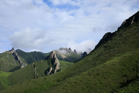 High altitude grassland mountain landscapeの写真素材