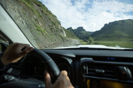Driving off road car in the nature