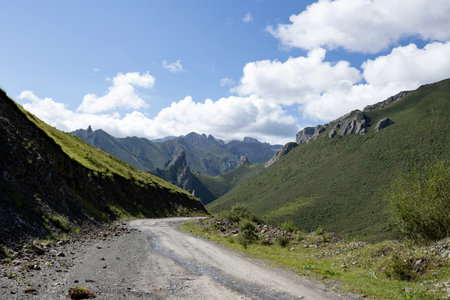 High altitude grassland mountain landscapeの写真素材