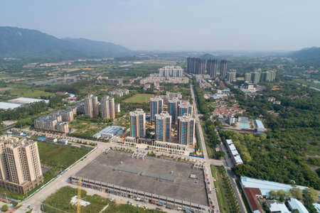 Aerial view of multistory apartment construction site in Chinaの写真素材