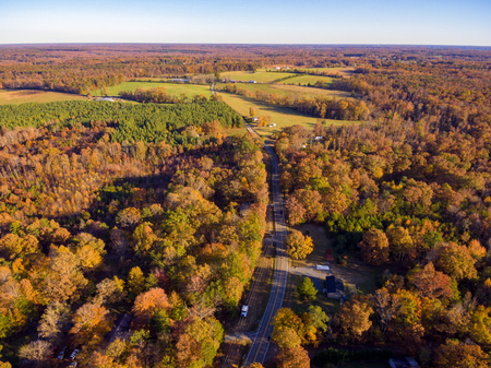 Aerial View of Farm Land in the Fallの写真素材