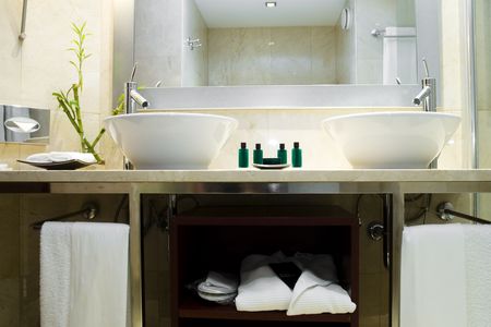 Modern style interior design of a bathroomの写真素材