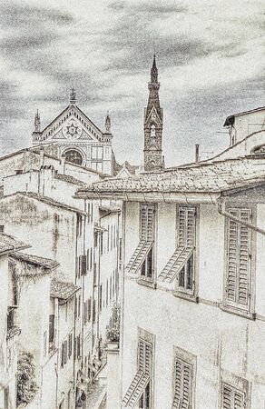 The church of Santa Croce in Florence (Italy) seen from the roofs of via dell'Anguillaraの写真素材