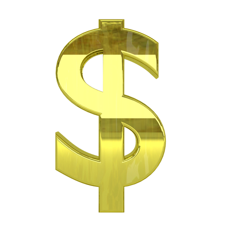 glossy gold dollar icon - isolated on white - 3D render の写真素材