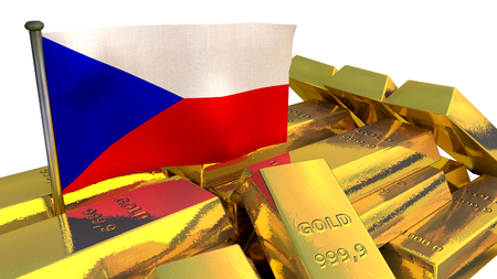 Czech national economy concept with gold bullion on white backgroundの写真素材