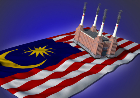 national heavy industry concept - theme with Malaysian flag and factory on blue backgroundの写真素材