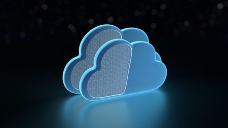 Cloud computing technology theme on black background - 3D render