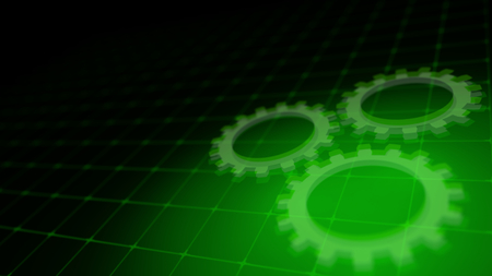 Concept of cooperation process with rotating neon gears - 3D renderの写真素材