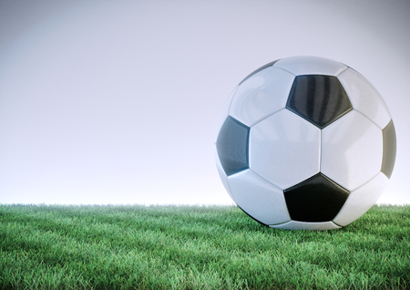 glossy soccer ball on grass field - 3Dの写真素材