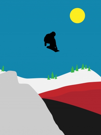 illustration  jumping snowboarder to the red pillowのイラスト素材