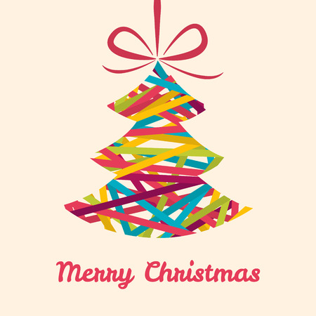 Decorative Christmas tree with lines. Vector card.のイラスト素材