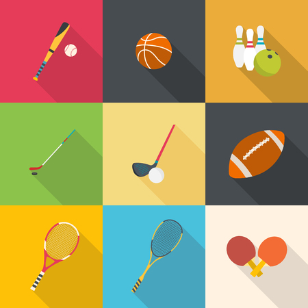 Set of sport equipment. Flat design with long shadows.のイラスト素材