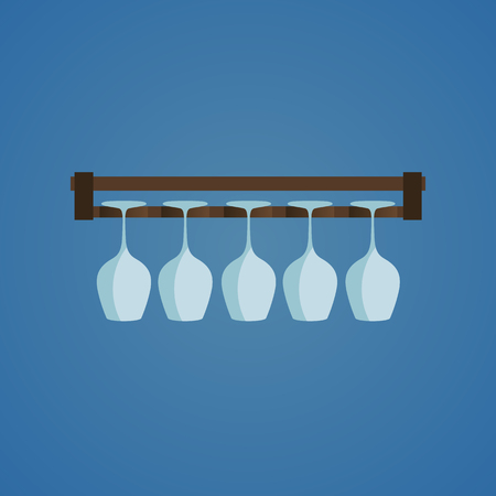Wood shelf with wine glasses. Bar concept. Vector Illustration.のイラスト素材