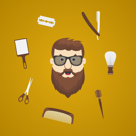 Set of barbershop equipment with hipster. Hipster barber stylist.のイラスト素材