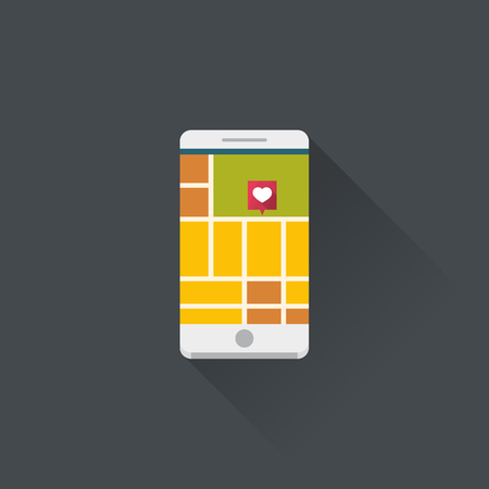 Smartphone with mobile navigation app. Mobile GPS concept with heart pin.のイラスト素材