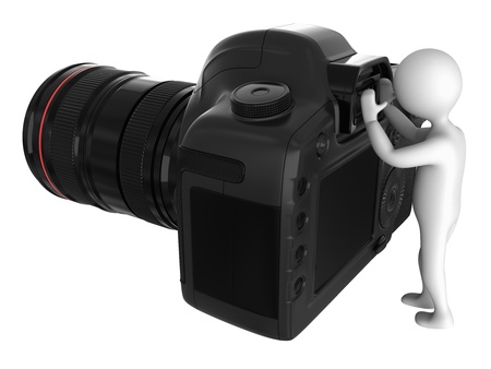 Cg camera and character isolated on white background