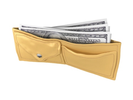 wallet with money iaolated on a white backgroundの写真素材