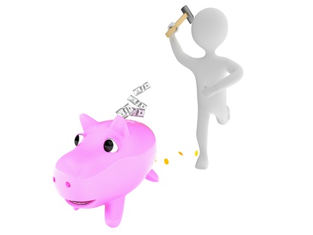 character chases the piggy bankの写真素材