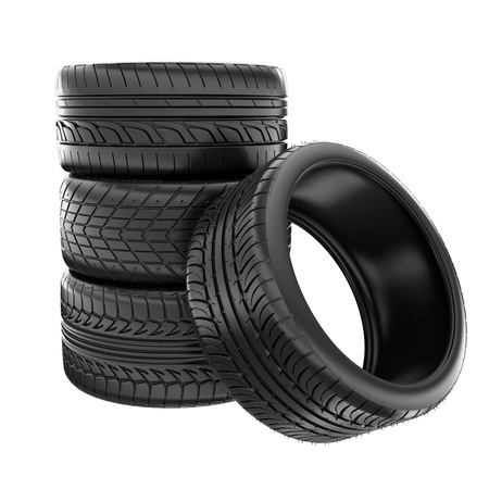 cg tires stacked up and isolated on white backgroundの写真素材