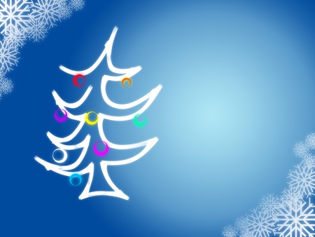christmas tree on blue background with snowflakesの写真素材