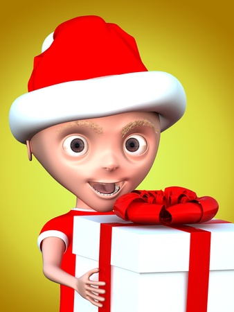 cg boy in Santas hat with presentの写真素材