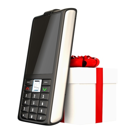 phone with a gift isolated on whiteの写真素材