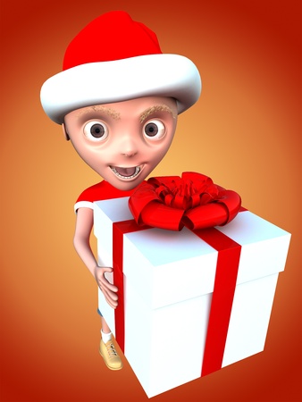 cg boy in Santas hat with presentの写真素材