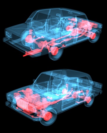cg x-ray car isolated on blackの写真素材