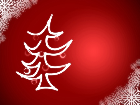 christmas tree on red background with snowflakesの写真素材
