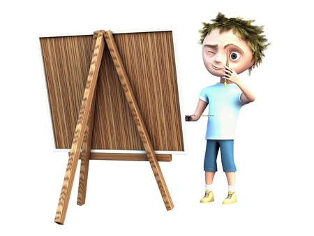 cg boy draws a picture isolated on whiteの写真素材