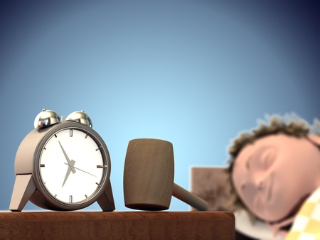 clock and hammer on the nightstand beside the bedの写真素材