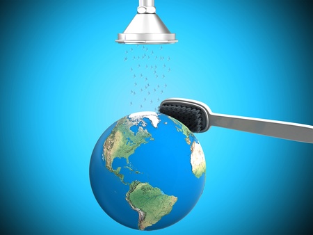 earth in the shower and brushの写真素材