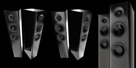 3d stereo speakers isolated on blackの写真素材