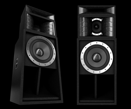 3d pro speakers isolated on blackの写真素材