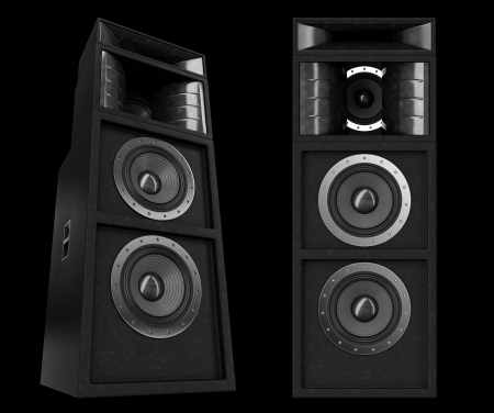 3d pro speakers isolated on blackの写真素材