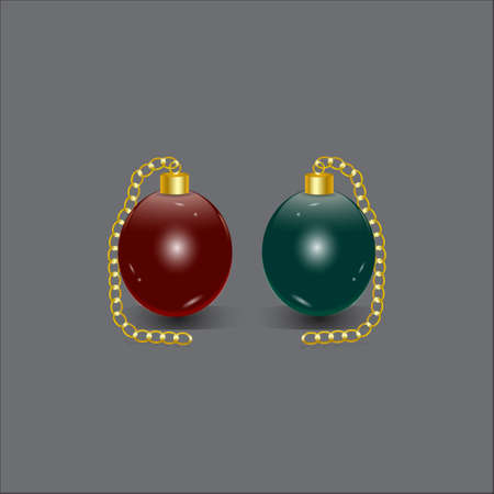 Red and green Christmas balls with gold chainsのイラスト素材